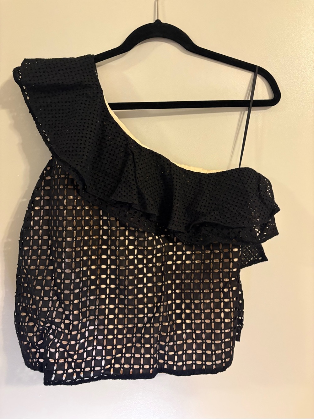 J. Crew Black One-Shoulder Eyelet Crop Top
